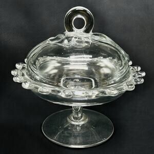 VTG Heisey Lariat Candy Dish Pedestal Bowl Loop Handle‎ Elegant Glass Jar